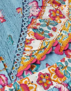 Adara Floral Print Broderie Dress Blue