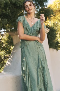 Alda Ruffle Lace Midi Dress Green