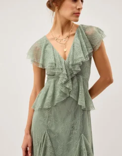 Alda Ruffle Lace Midi Dress Green