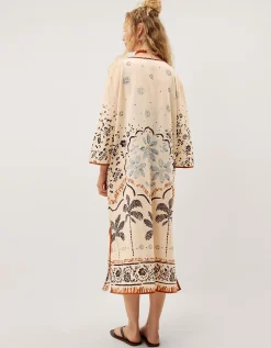 Aleah Tropical Print Midi Kaftan Ivory