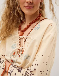 Aleah Tropical Print Midi Kaftan Ivory