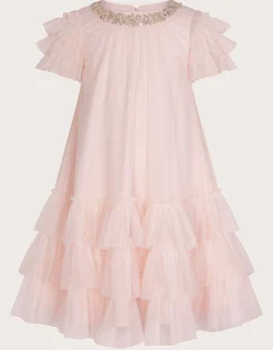 Alexandria Sequin Ruffle Tulle Swing Dress Pink