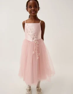 Alexis Appliqué Butterfly Tulle Dress Pink
