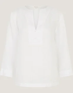 Alexis Knot Button Linen Top White