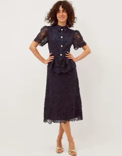 Alice Lace Peplum Midi Dress Blue