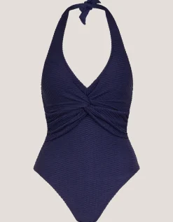 Alicia Rib Halter Swimsuit Blue