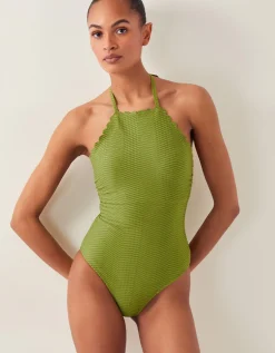Alina Scallop Halter Swimsuit Green