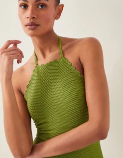 Alina Scallop Halter Swimsuit Green