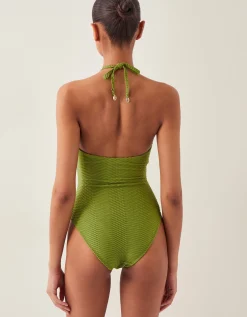 Alina Scallop Halter Swimsuit Green