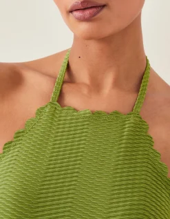 Alina Scallop Halter Swimsuit Green