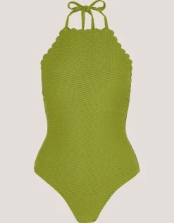 Alina Scallop Halter Swimsuit Green