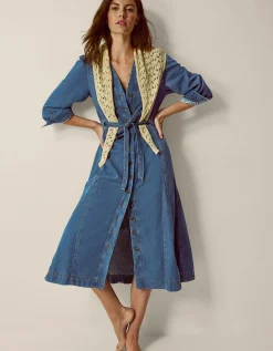 Alison V-Neck Denim Midi Dress Blue