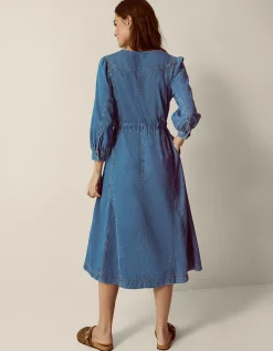 Alison V-Neck Denim Midi Dress Blue