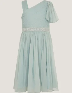 Amalthea Asymmetrical Embellished Party Dress Green