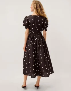 Amara Polka Dot Belted Midi Dress Black