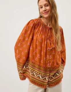 Amaya Floral Print Blouse Orange
