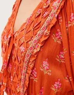Amaya Floral Print Midi Dress Orange