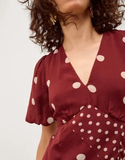 Amaya Puff Sleeve Polka Dot Maxi Dress Red