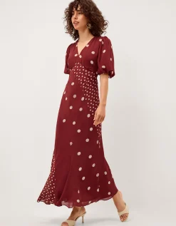 Amaya Puff Sleeve Polka Dot Maxi Dress Red