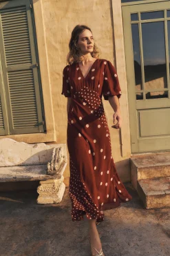 Amaya Puff Sleeve Polka Dot Maxi Dress Red