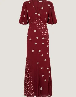 Amaya Puff Sleeve Polka Dot Maxi Dress Red