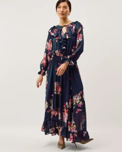 Amber Floral Ruffle Maxi Dress Blue