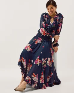 Amber Floral Ruffle Maxi Dress Blue