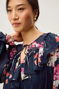 Amber Floral Ruffle Maxi Dress Blue