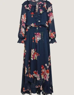 Amber Floral Ruffle Maxi Dress Blue