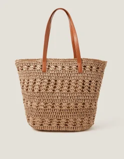 Amber Raffia Crochet Tote Bag