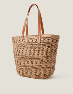 Amber Raffia Crochet Tote Bag