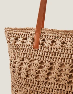 Amber Raffia Crochet Tote Bag