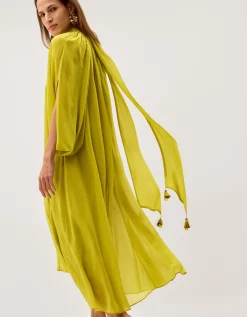 Amelia Scarf Neck Cape Midi Dress Green