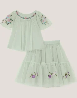Amina Floral Tulle Top & Skirt Set Green