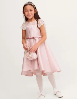 Angelina Lace Satin Party Dress Pink