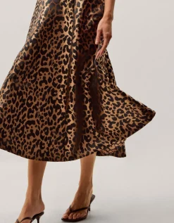 Anna Leopard Print Midi Dress Camel