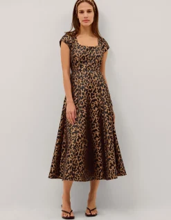Anna Leopard Print Midi Dress Camel