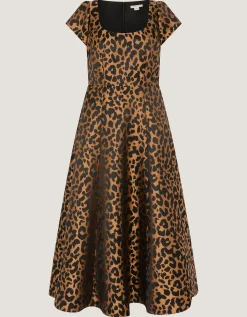 Anna Leopard Print Midi Dress Camel