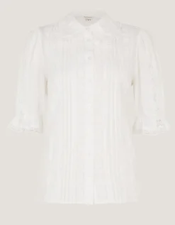 Annette Puff Sleeve Lace Shirt White