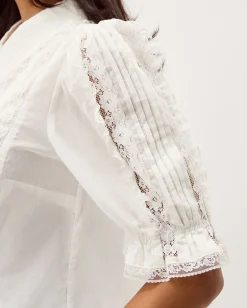 Annette Puff Sleeve Lace Shirt White