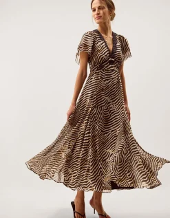 Annie Animal Print Midi Dress Brown