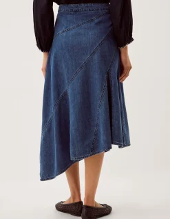 Annie Asymmetric Denim Midi Skirt Blue