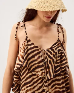 Annie Sleeveless Animal Print Jumpsuit Brown