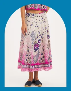 Antik Batik Amia Floral Midi Wrap Skirt Pink
