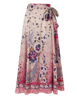 Antik Batik Amia Floral Midi Wrap Skirt Pink