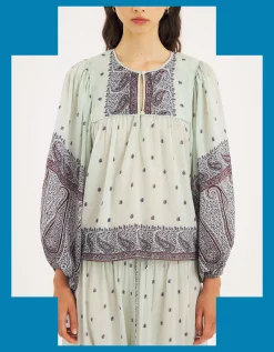 Antik Batik Johri Hand-Woven Paisley Blouse Blue