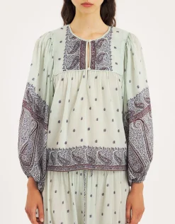 Antik Batik Johri Hand-Woven Paisley Blouse Blue