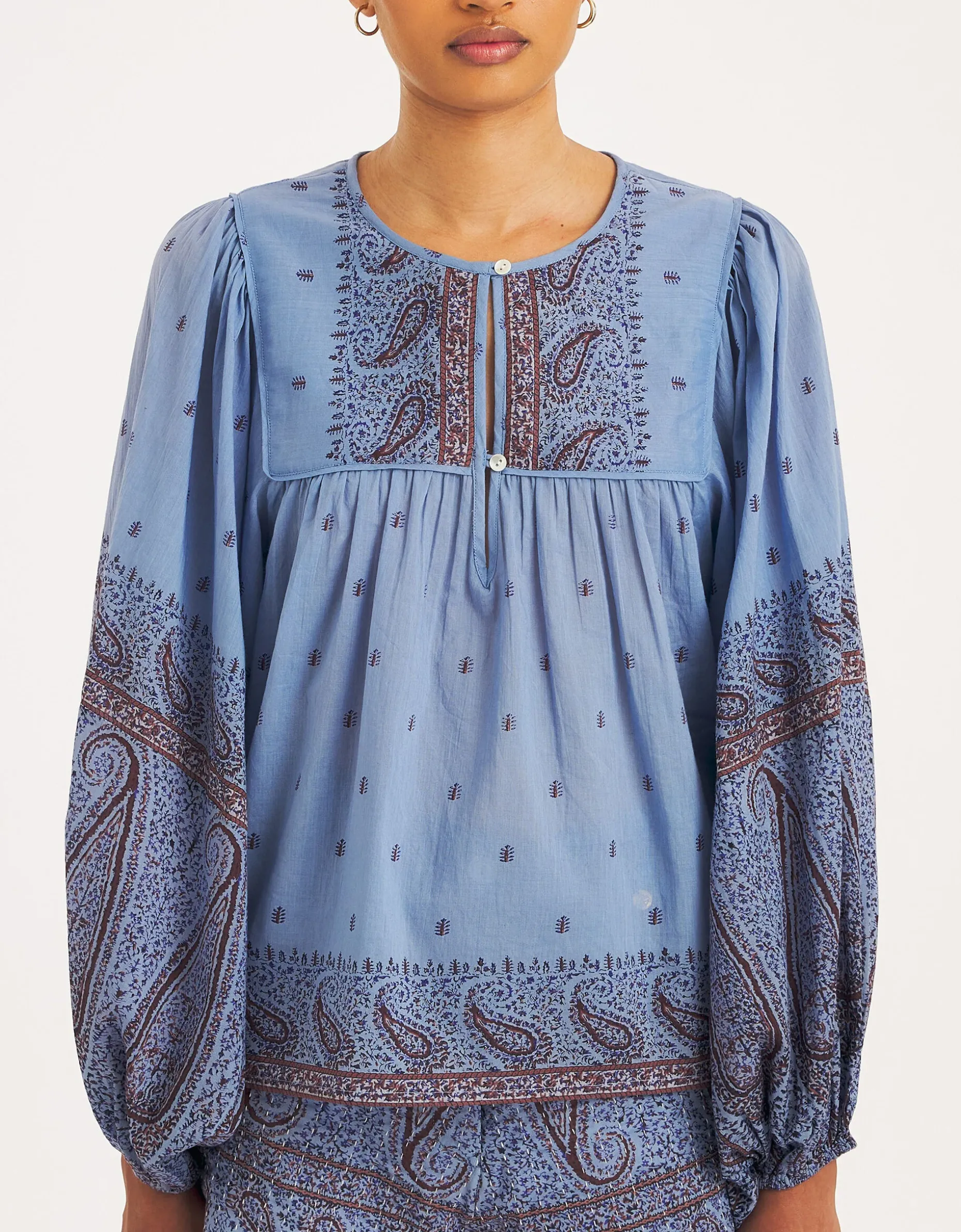 Antik Batik Johri Hand-Woven Paisley Blouse Blue
