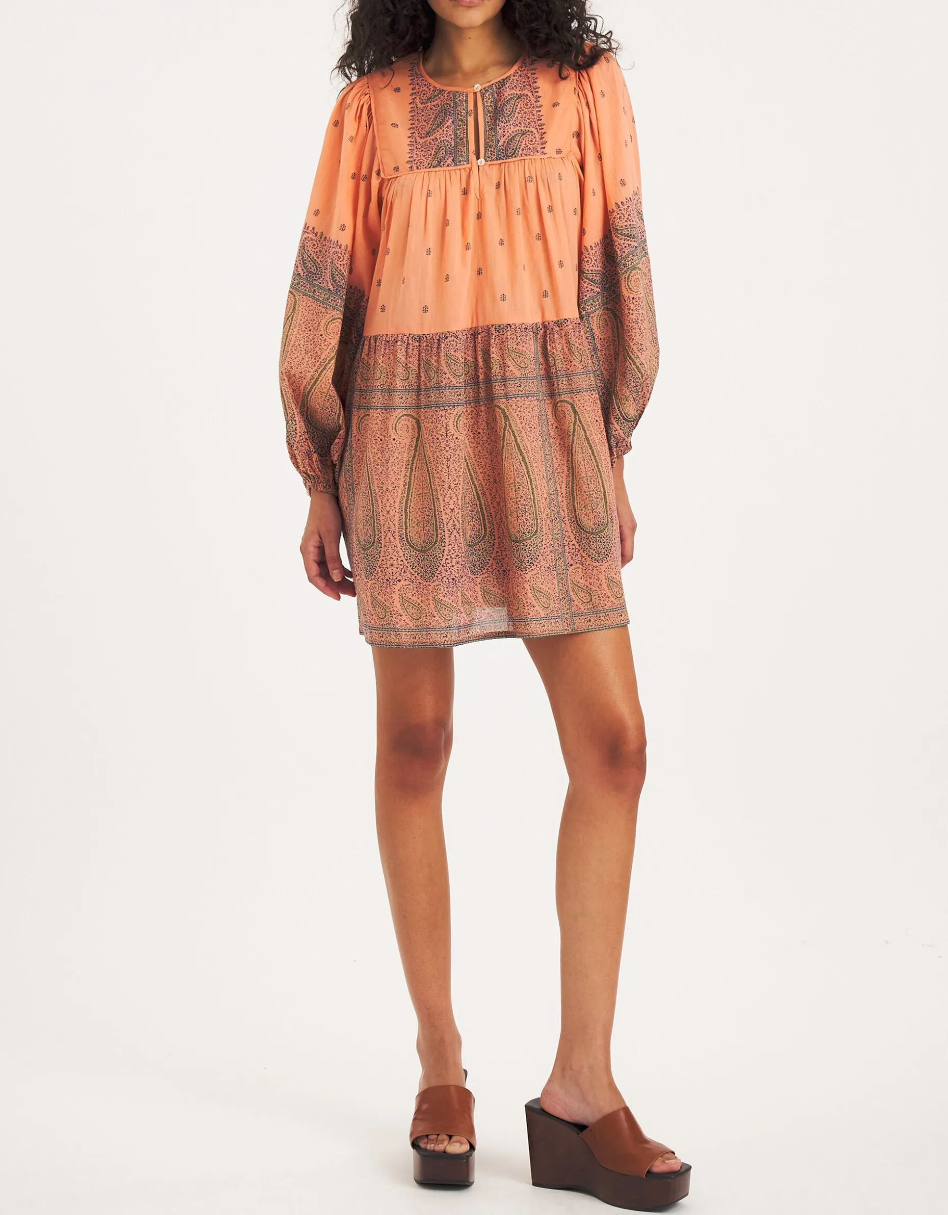 Antik Batik Johri Paisley Mini Dress Orange