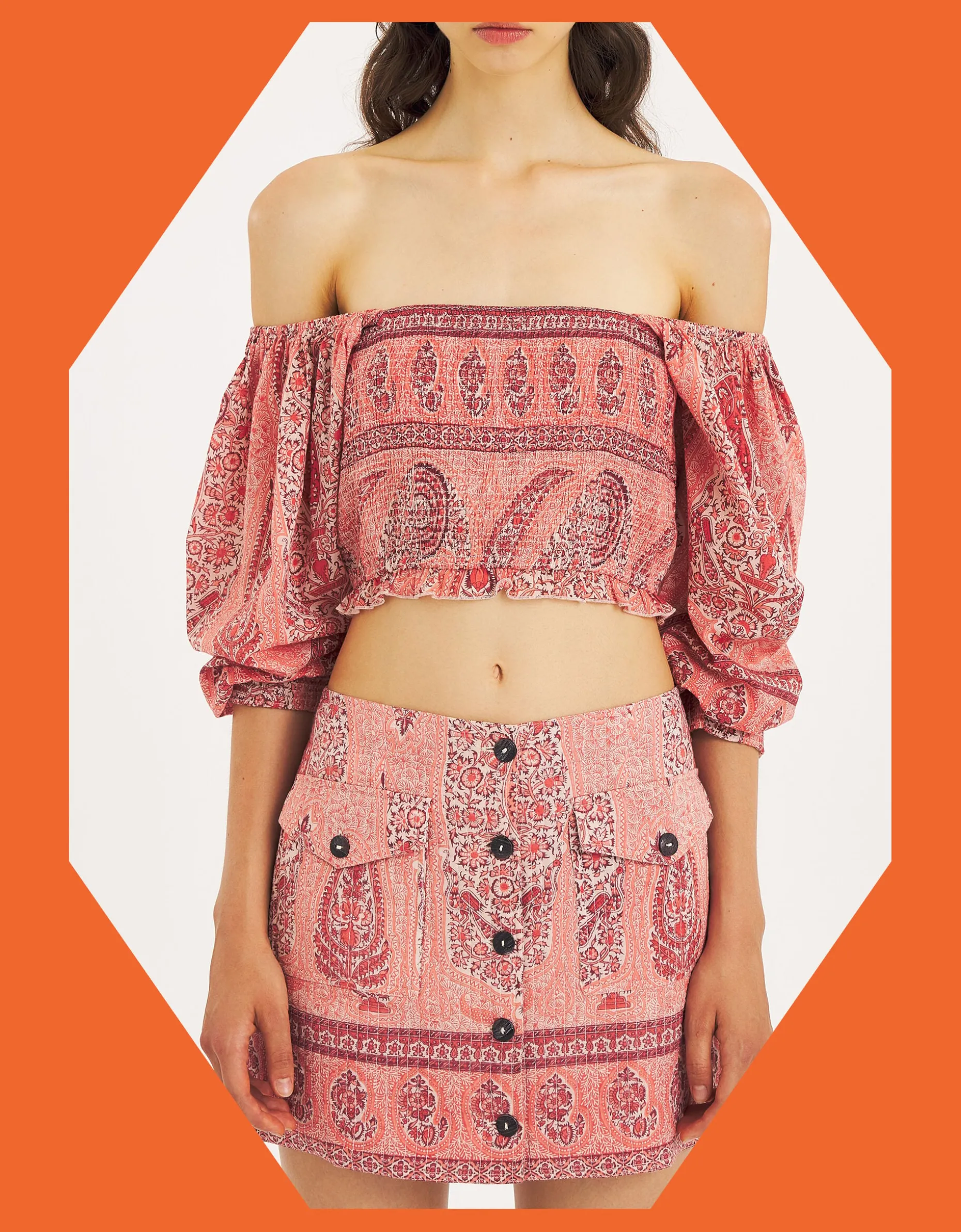 Antik Batik Tajara Paisley Quilted Mini Skirt Orange